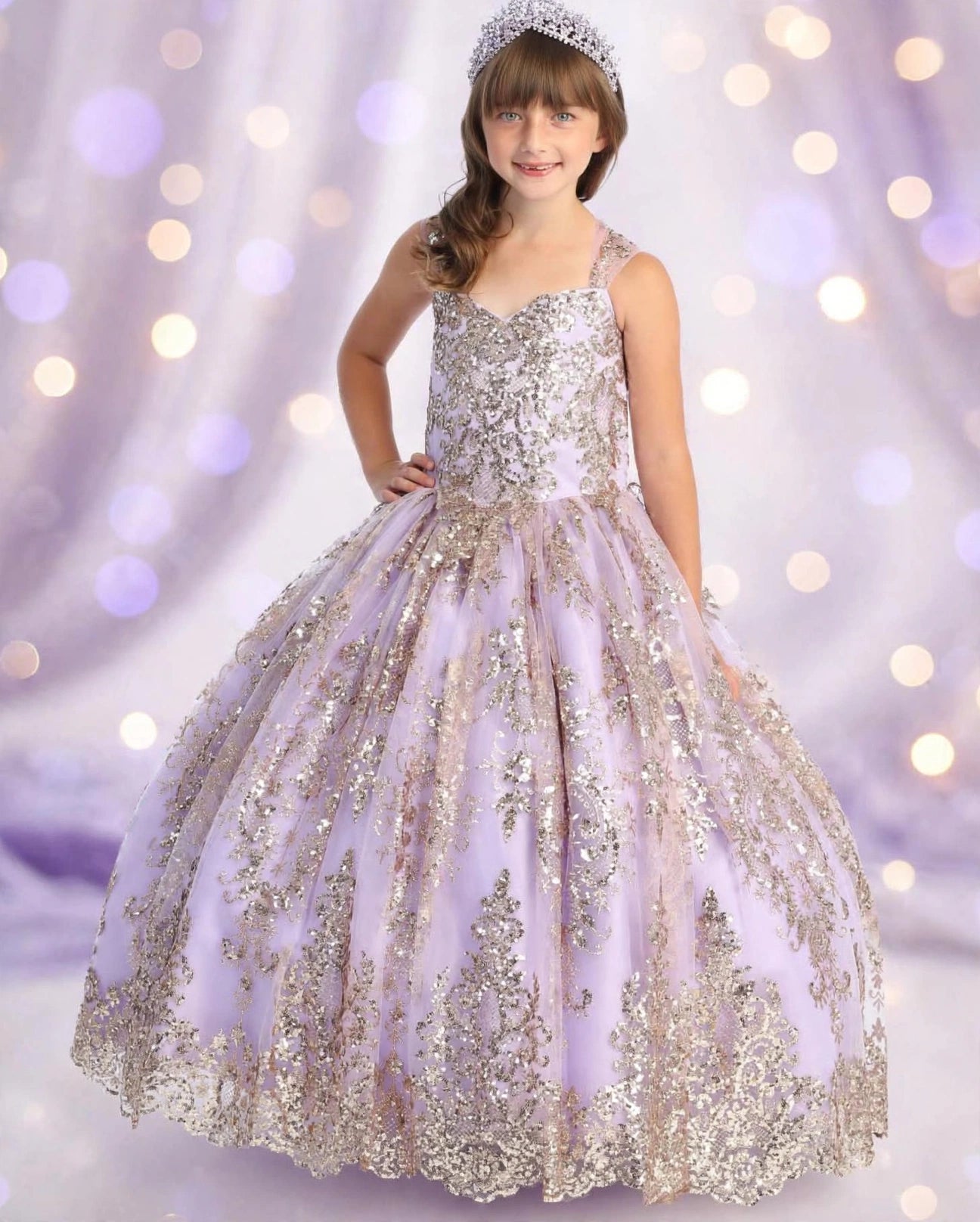The Amara Royale — lilac & gold sequin princess ball gown